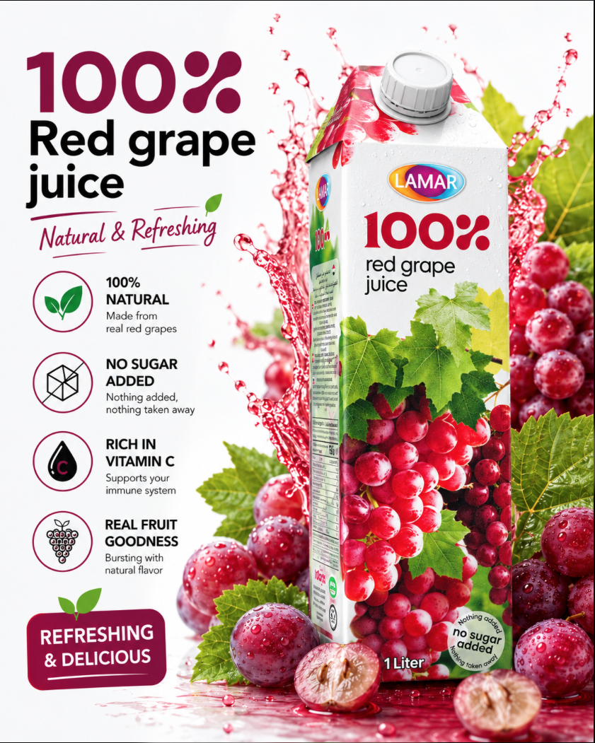 LAMAR [RED GRAPE JUICE 1L] 100% NATURAL IMPORTED FROM EGYPT - NO ADDED SUGAR, NO PRESERVATIVES